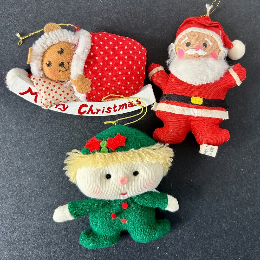 Vintage Kurt Adler Russ Christmas Ornaments Lot – Santa, Elf, Bear70s Taiwan
